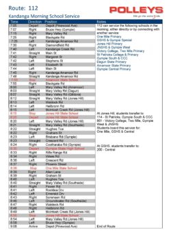 Route 112 – Kandanga Morning School Service