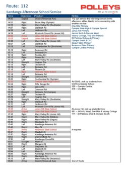 Route 112 – Kandanga Afternoon School Service
