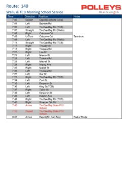 Route 140 – Wallu & TCB Morning School Service