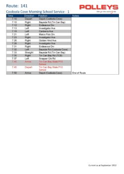 Route 141 – Cooloola Cove Morning School Service