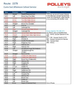 Route 1579 – Curra East Afternoon School Service