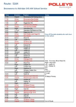 Route S164 – Brooweena to Aldridge SHS Morning School Service