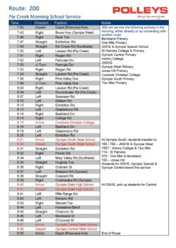 Route 200 – Pie Creek Morning School Service
