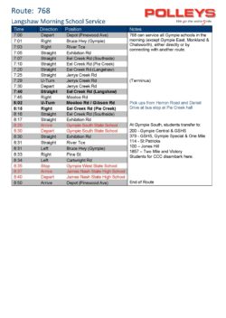 Route 768 – Langshaw Morning School Service