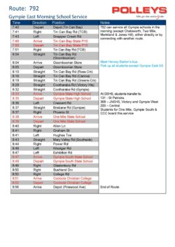 Route 792 – Gympie East Morning School Service