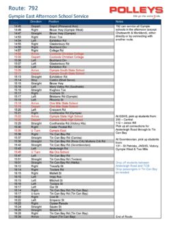 Route 792 – Gympie East Afternoon School Service