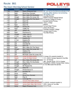 Route 861 – The Dawn Morning School Service
