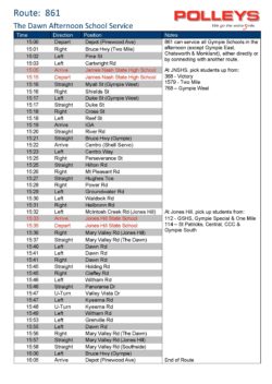 Route 861 – The Dawn Afternoon School Service