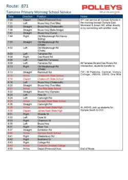 Route 871 – Tamaree Primary Morning School Service