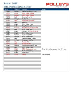 Route: 1626 Imbil Afternoon School Service