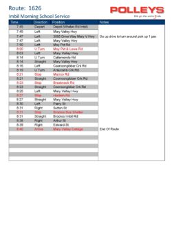 Route 1626 – Imbil Morning School Service