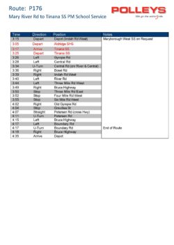 Route P176 Mary River Road to Tinana State School Afternoon School Service