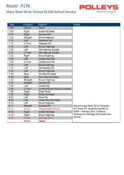 Route P176 Mary River Road to Tinana State School Morning School Service