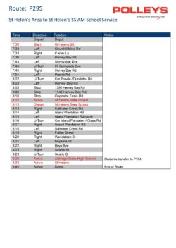 Route P295- St Helen’s Area to St Helen’s State School Morning School Service