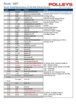 Route 1857 – Rocks Rd/Glastonbury Ck Rd Morning School Service