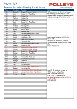 Route 737 – Tamaree Secondary Morning School Service