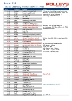 Route 737 – Tamaree Secondary Afternoon School Service