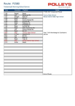 Route P1580 – Tinbeerwah Morning School Service