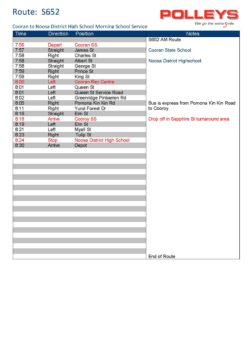 Route S652 – Cooran to Noosa District High School Morning School Service